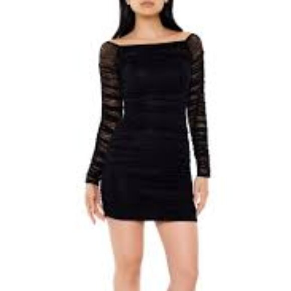 Forever 21 Black Bodycon Mini Dress with Long Lace Sleeves, Stretch Size Small - Picture 3 of 5